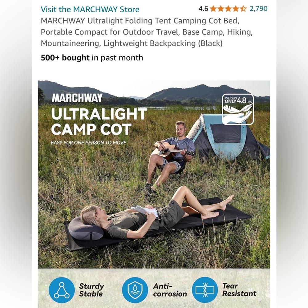 MARCHWAY Ultralight Folding Tent Camping Cot Bed